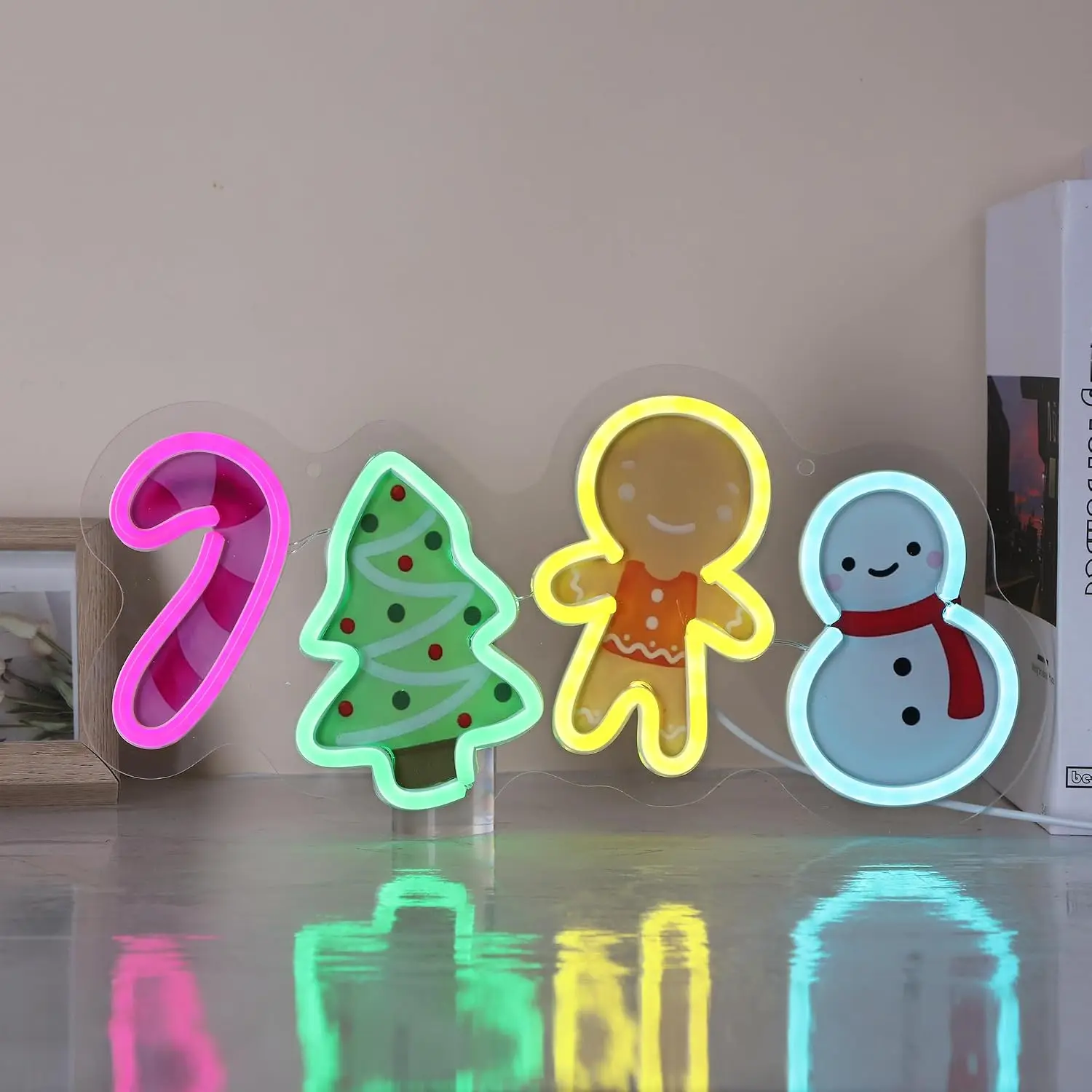 Christmas Gingerbread Man Snowman LED Neon Sign USB Neon Light Wall Decor  Gift for Home Window Party Bedroom Art Wall Neon Lamp