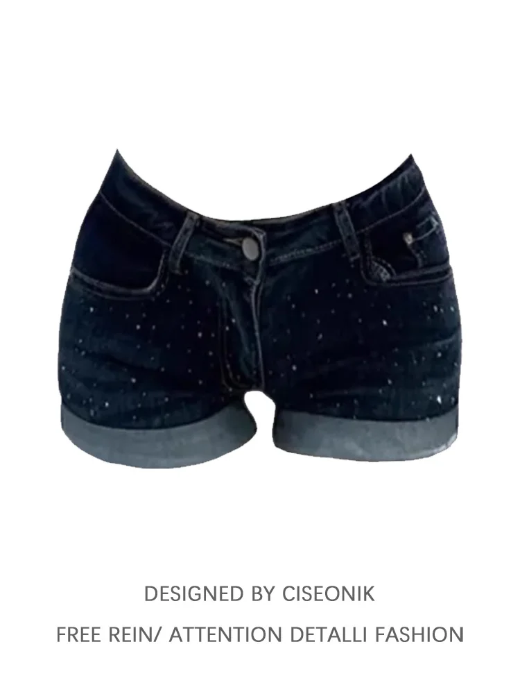 Low Waist Denim Shorts Women's Spring Fashion plus Size Sequin Hot Girl Design Slimming Low Waist Slimming Shorts