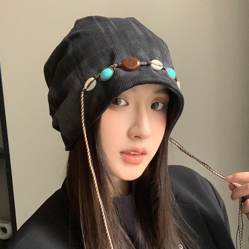Women's Korean Slouchy Beanie for Winter, Large Size Face Slimming Warm Knit Hat, Retro Versatile Pull-on Cap