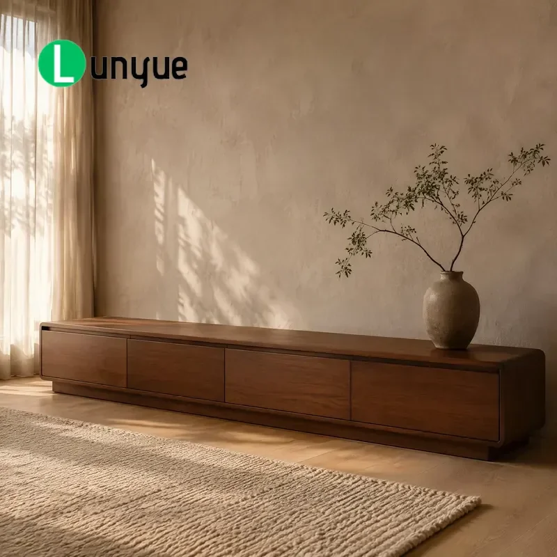 Custom Length Dark Wood Grain African Black Wood TV Cabinet Floor Type Compartment Table for Living Room