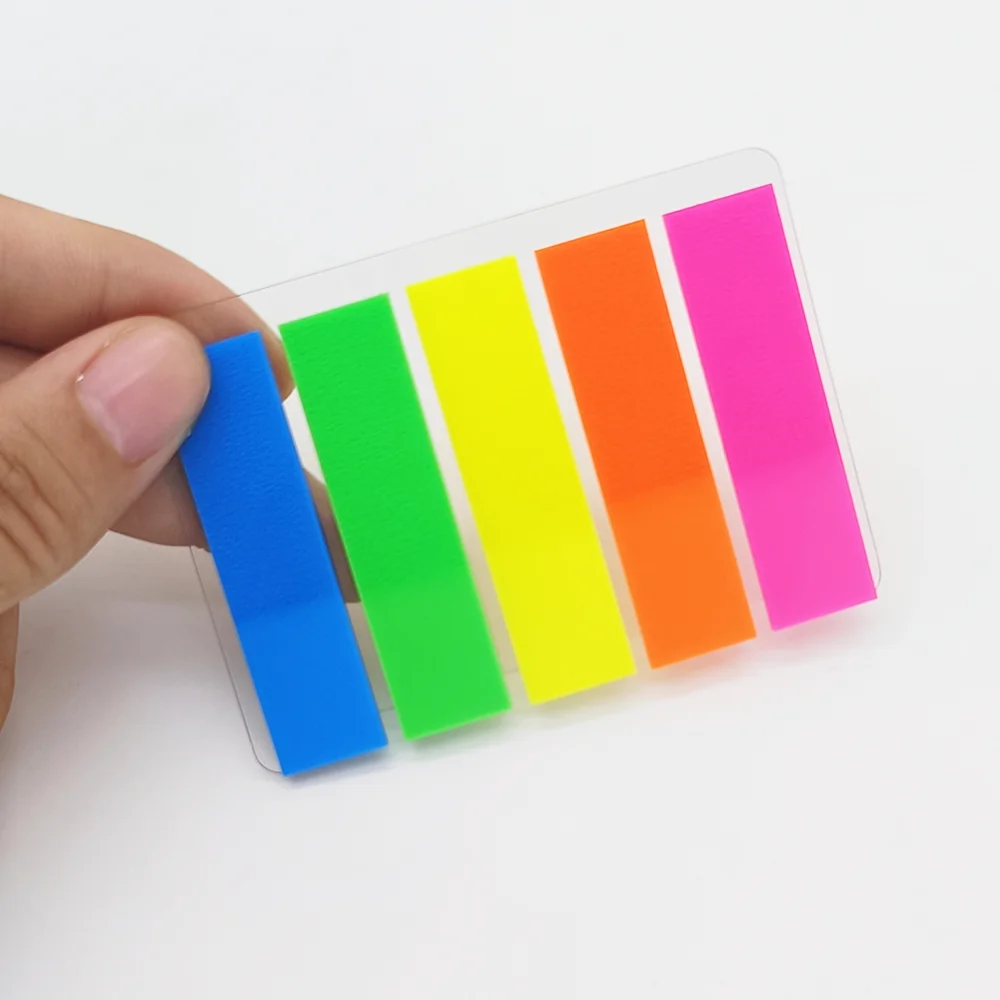 100 Sheets Neon Color Index Tabs, Transparent Self - adhesive Sticky Notes for Document Marking Student & Office Use
