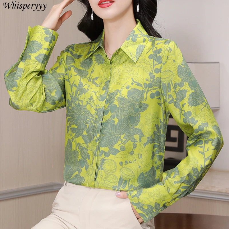 Vintage Blouse Women Spring Autumn New Temperament Printed Shirt Female Button Chemise Femme Casual Long Sleeve Lapel Tops