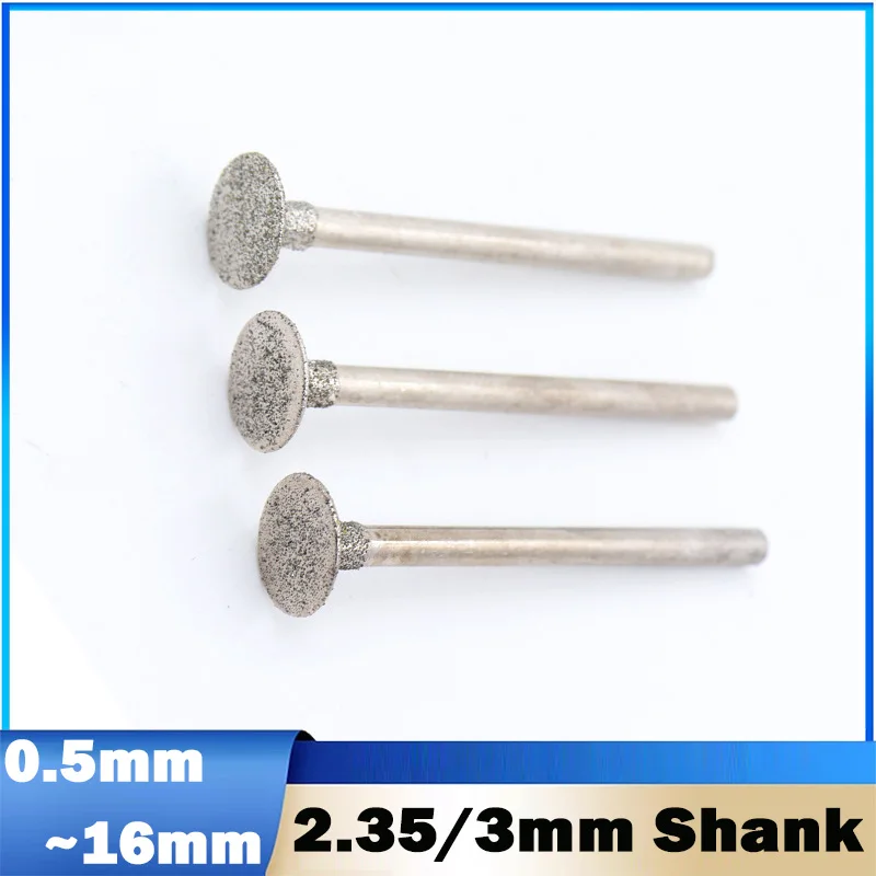 5/10/20Pcs 2.35/3mm Shank Diamond Grinding Head Nail Head Electric Grinding Accessories Jade Carving Tools 0.5mm~16mm