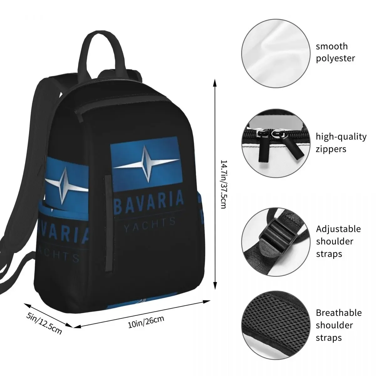 Bavaria Yachts Blue Silver Logo Backpack Student BookBag Children School Bag Computer Shoulder Bags Boys Girls