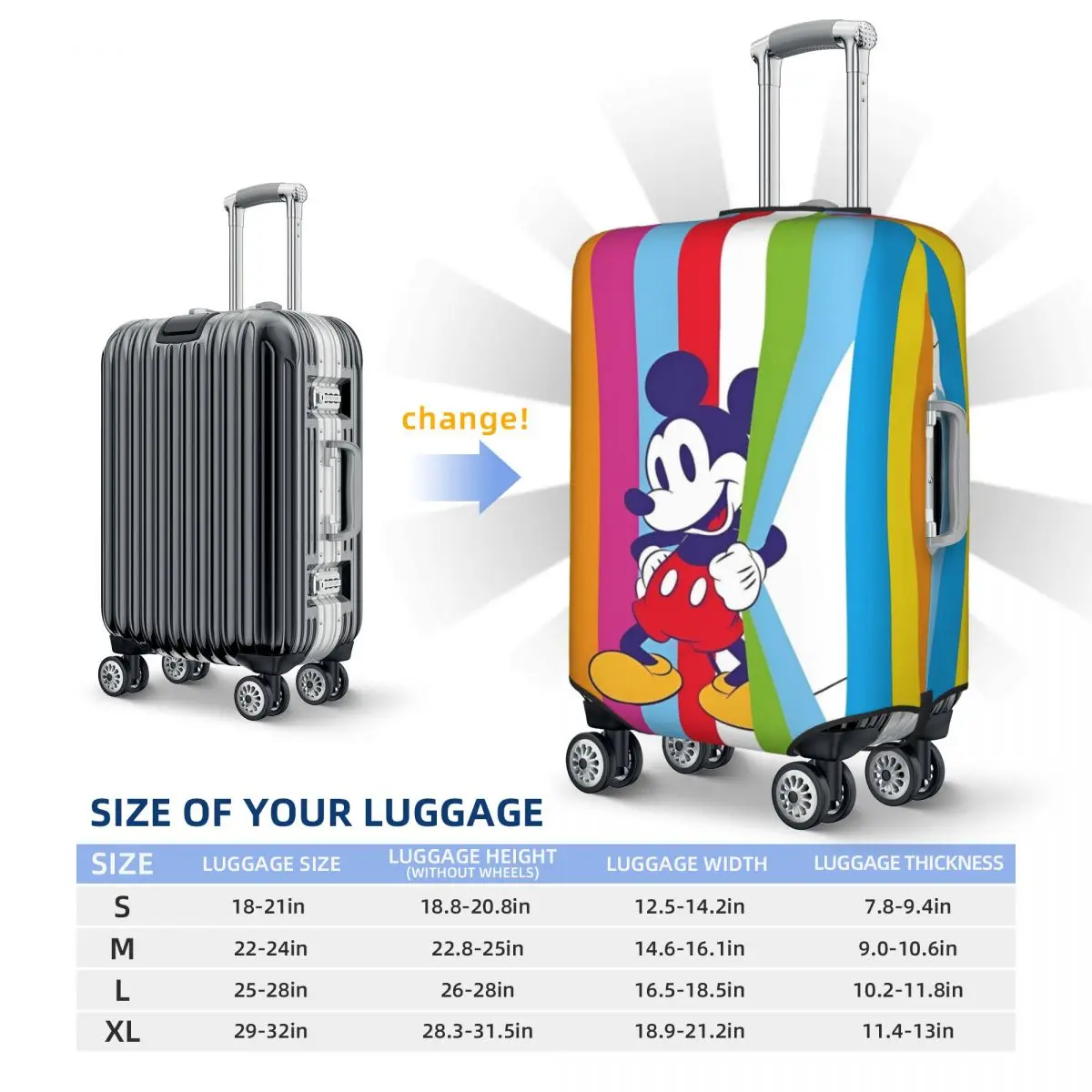 Funny Mickey Mouse Suitcase Cover Vacation Travel Elastic Luggage Supplies Protection