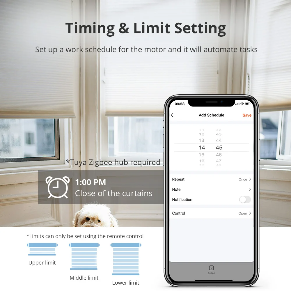 محرك Zigbee الكهربائي الذكي العمياء لستارة الألومنيوم ذات الظل الروماني على شكل قرص العسل يعمل مع تطبيق Tuya Alexa Google Home للتحكم الصوتي