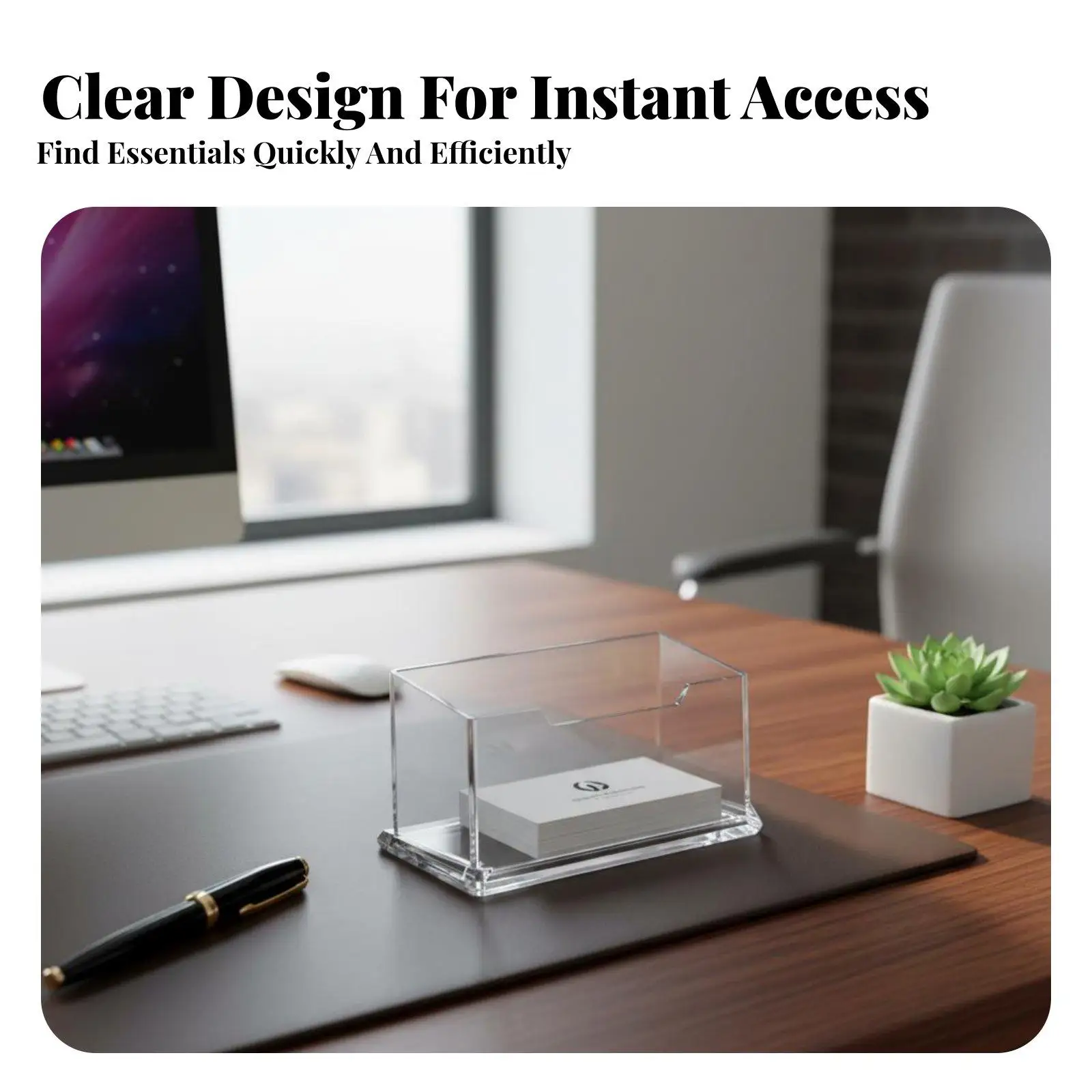 Acrylic Desk Organizer with Business Card Holder for Office Table Transparent Card Case Luxury Display Stand for Workspace