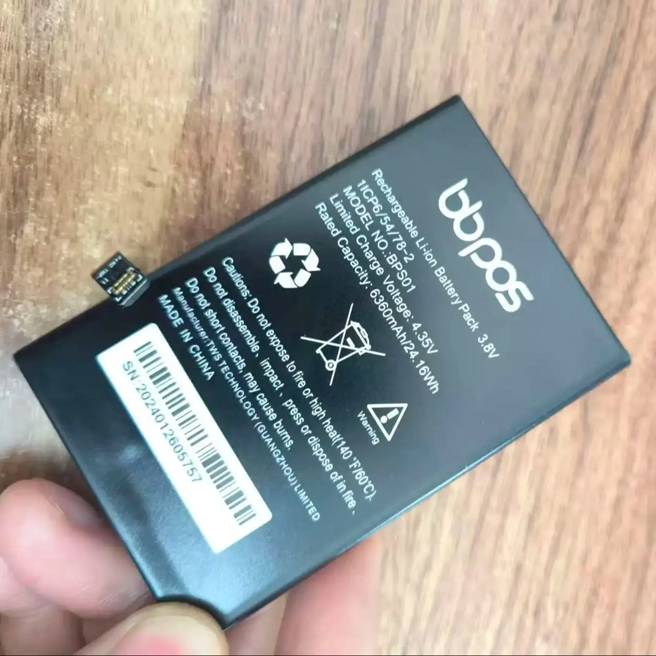 Original BPS01 Replacement Battery 4.35V 6360mAh Li-ion for BBPOS POS Terminal, Card Reader, Payment Device