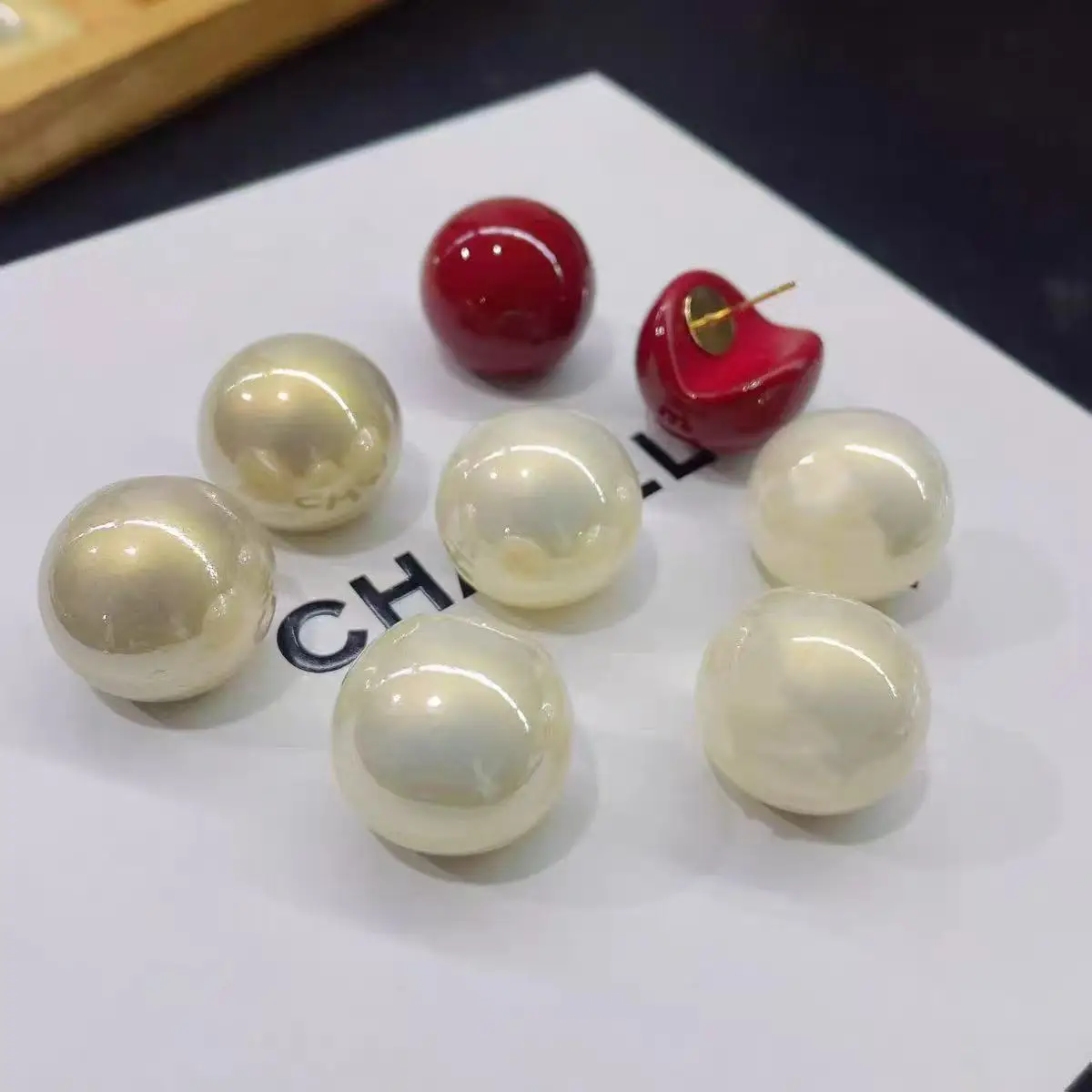 Boho Retro Big Round Ball Stud Earrings For Women Elegant Wine Red White Imitation Pearl Earring Party Daily Statement Jewelry