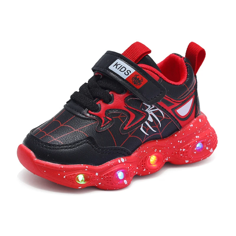 Scarpe leggere a Led per bambini Disney Fashion Aoger Spiderman Boys Sneakers Girls Cartton scarpe Casual scarpe sportive per bambini traspiranti