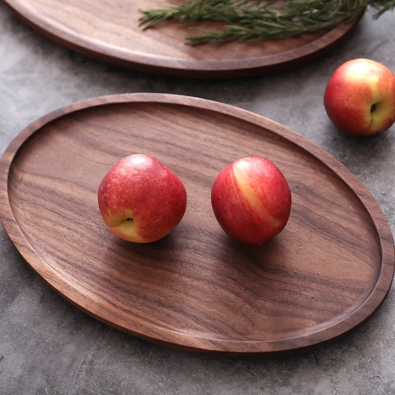 

[Source of Origin] Round Black Walnut Solid Wood Wooden Tea Snack Fruit Tray Household