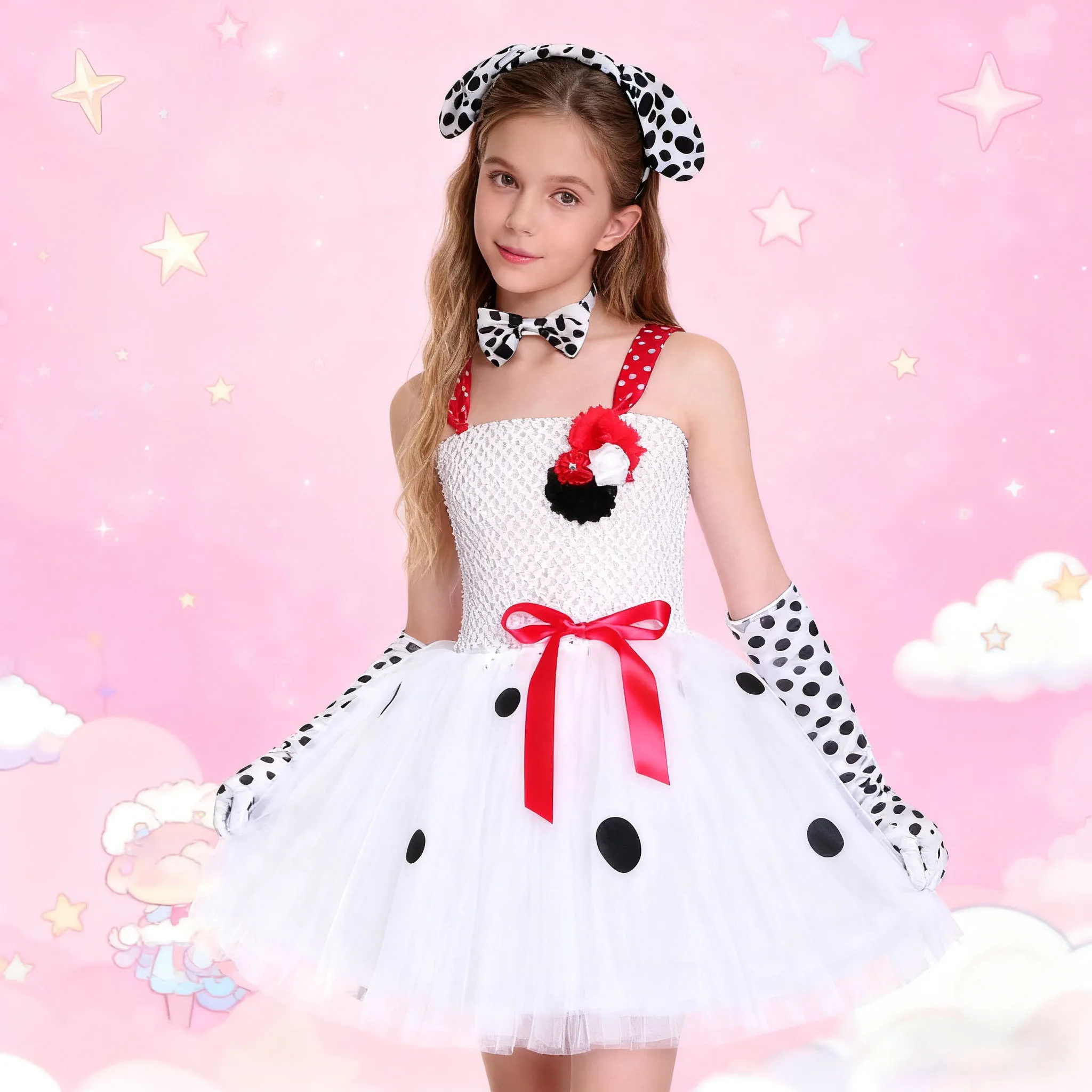

Карнавальная праздничная одежда, черно-белое нарядное платье в горошек для девочек, сетчатое платье, детский комплект рождественской одежды в пятнистых животных