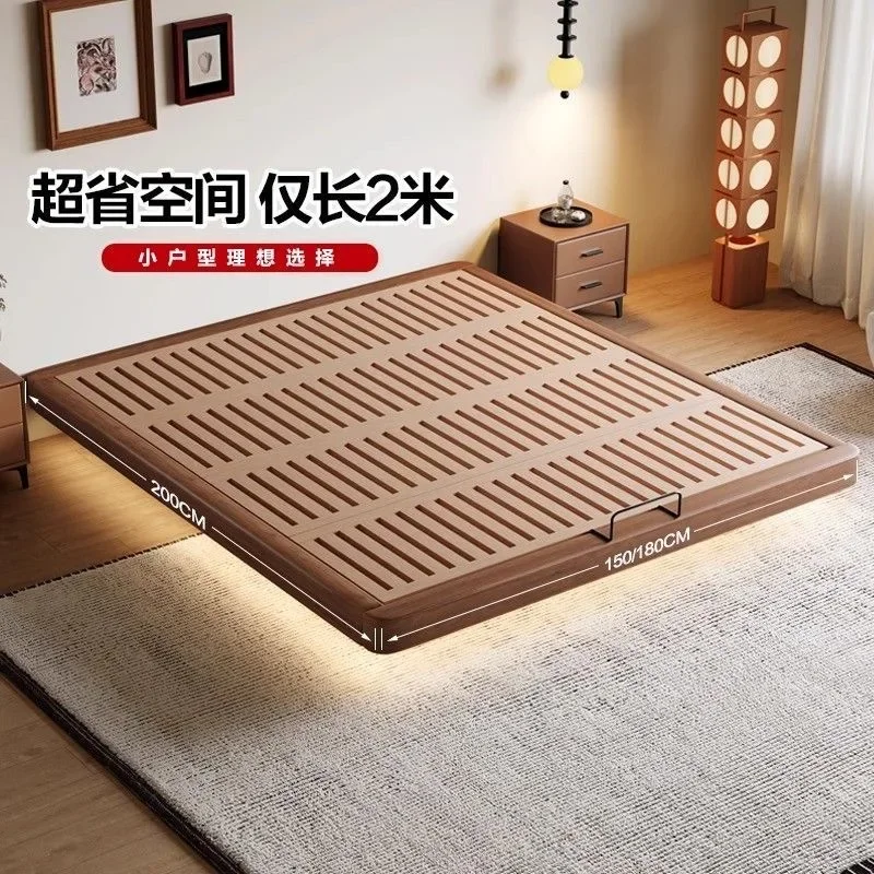 Solid wood beech ash wood skeleton tatami bed flush edge suspension simple modern tenon and tenon all solid wood bed small apart
