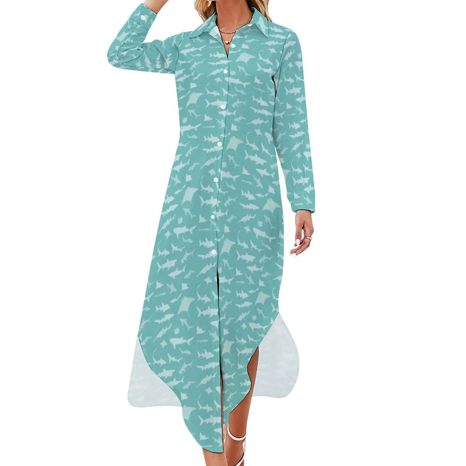 

Sharks and Rays! Long Sleeved Shirt Dress Women's dresses purple dress Evening gown