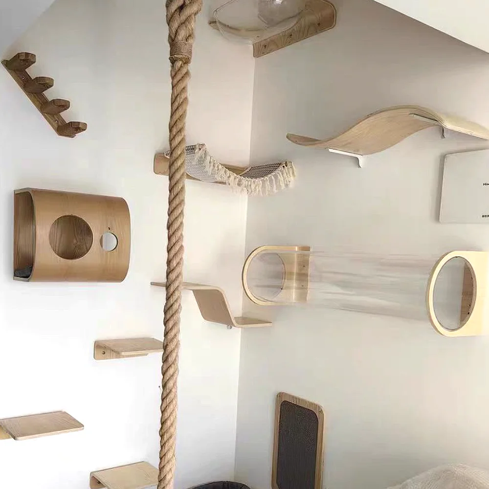 

Cat Climbing Shelves Wall Mounted Cat Tree Tower Furniture Scratching Post Hammock Stairs House Bed Perches Indoor Cats Gym Toy