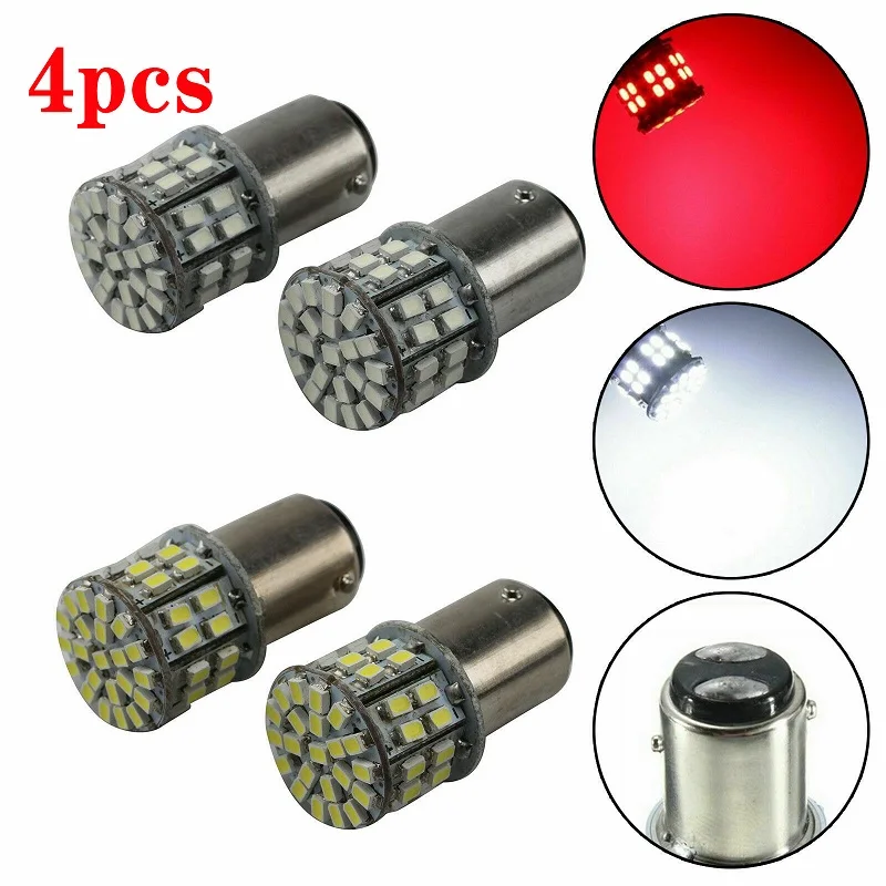 

4Pcs 12V 1157 BAY15D LED Turn Signal Light Red White Number License Plate Lamp Rear Tail Stop Lamp Car Light Bulb Accessories