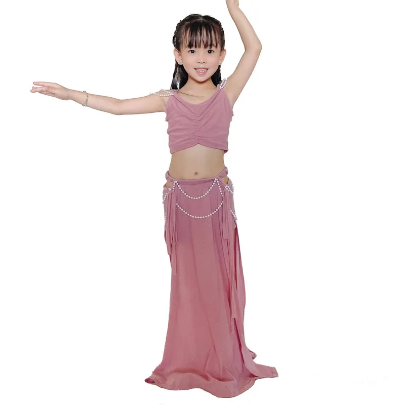 Summer Hot Sale Hight Quality Chirdren Girls Practice Camisole Dusty Pink Belly Dance Set