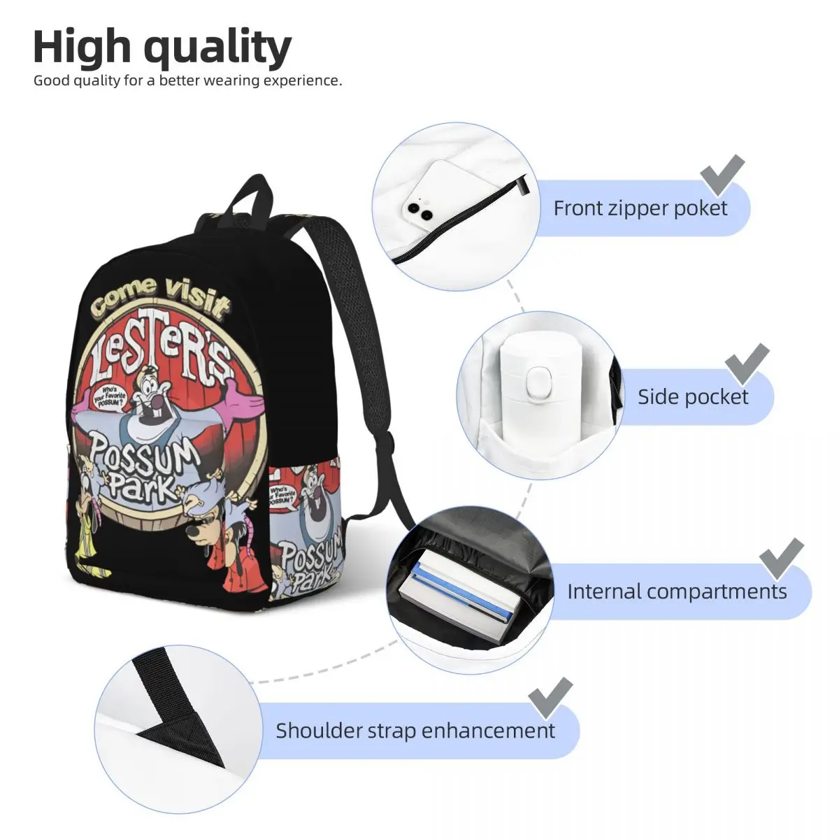 A Goofy Movie Lester's Possum Park Zaino alla moda Durevole Zaino da lavoro per scuola superiore per uomo Donna Borse di tela per computer portatile