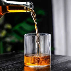 Japanese Creative Glass Cup Juice Drink Coffee Cup Vertical Pattern Transparent Whisky Glass Handmade