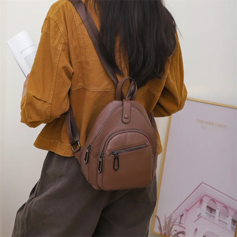 Small Real Cow Leather Backpack Woman Anti-theft Ladies Travel Shoulder Bag Casual Genuine Leather Bagpack