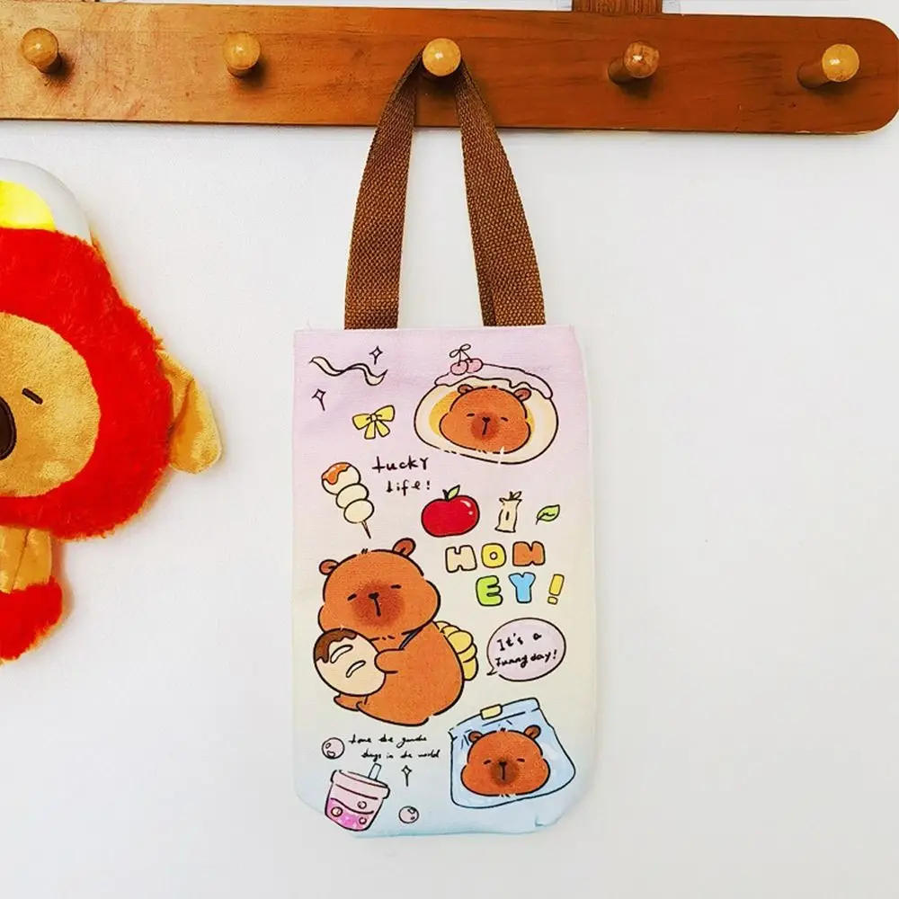 Cute Universal Capybara Cup Cover Canvas Cartoon Pattern Thermos Cup Bag Large Capacity Tote Bag