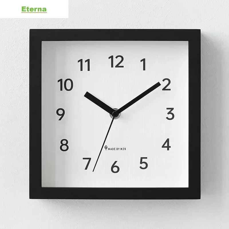 Modern Minimalist Wooden Wall Clock Silent Square Japanese Style for Bedroom Study Home Decor No Drill