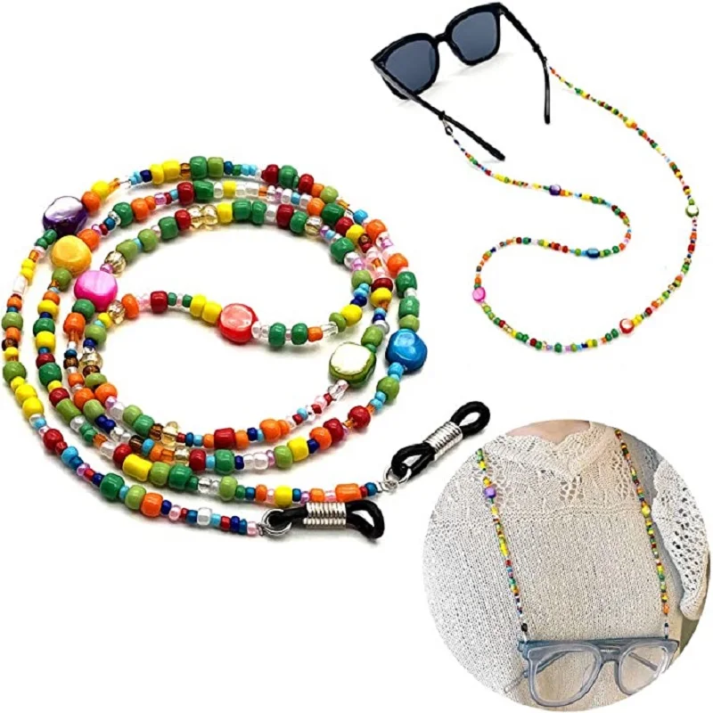 Glass Beaded Eyeglass Chain for Women，Bohemian Style Color Beaded Lanyards Dual Purpose Mask Holder Strap, Sunglasses Chain Hold