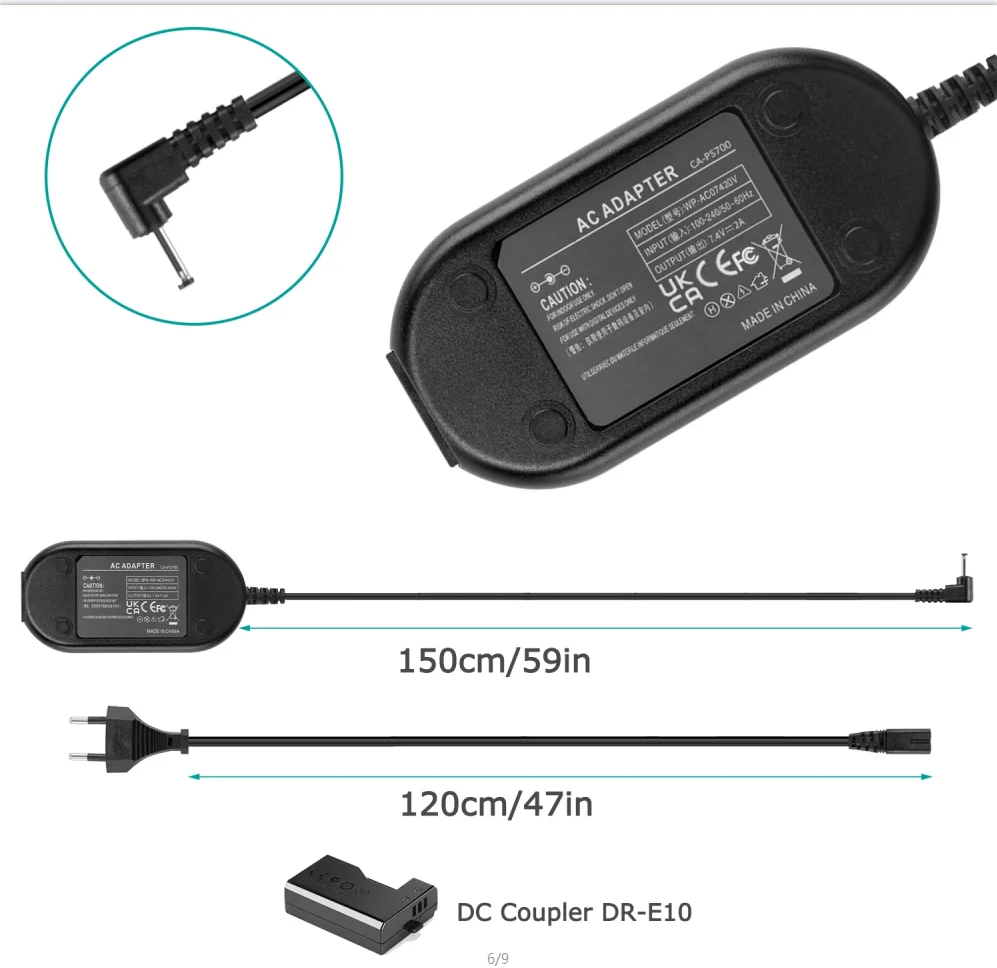 ACK-E10 AC Power Adapter DR-E10 DC Coupler Kit Compatible Canon EOS Rebel T7 T5 T3 Kiss X50 X80 X90,EOS 1100D 2000D Digital Came