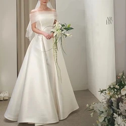 SONDR Off the Shoulder Customized Pearls Ivory Satin Wedding Dresses Short Sleeves 웨딩드레스 Brides Gowns for Women Bridal Dresses