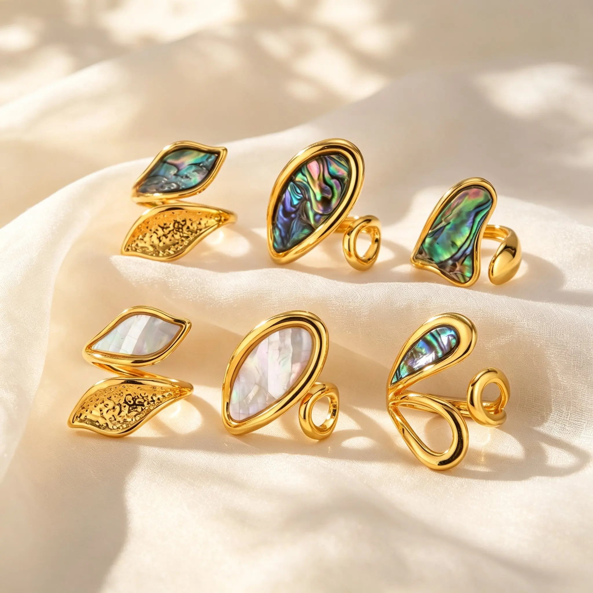 Multi-style Irregular Abalone Shell Ring for Women Fashion Stainless Steel Geometric Open Ring Gold Plated High-end Fine Jewelry