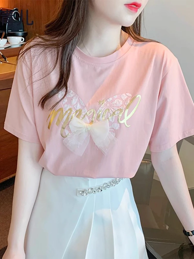 

Летняя женская футболка с узловым принтом, универсальный облегающий топ для повседневной носки, из полиэфирного волокна, с круглым вырезом