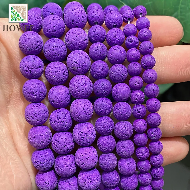 Naturalne fioletowe koraliki hematytowe z lawy okrągłe koraliki z skały wulkanicznej DIY bransoletka naszyjnik do tworzenia biżuterii 15 ''nić 4/6/8/10mm