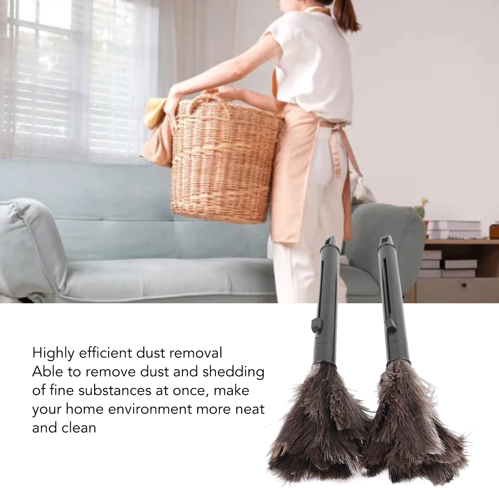 2Pcs Retractable Feather Duster Ostrich Feathers Duster with Long Handle for Home Cleaning for Household Cleaning Dust Tools