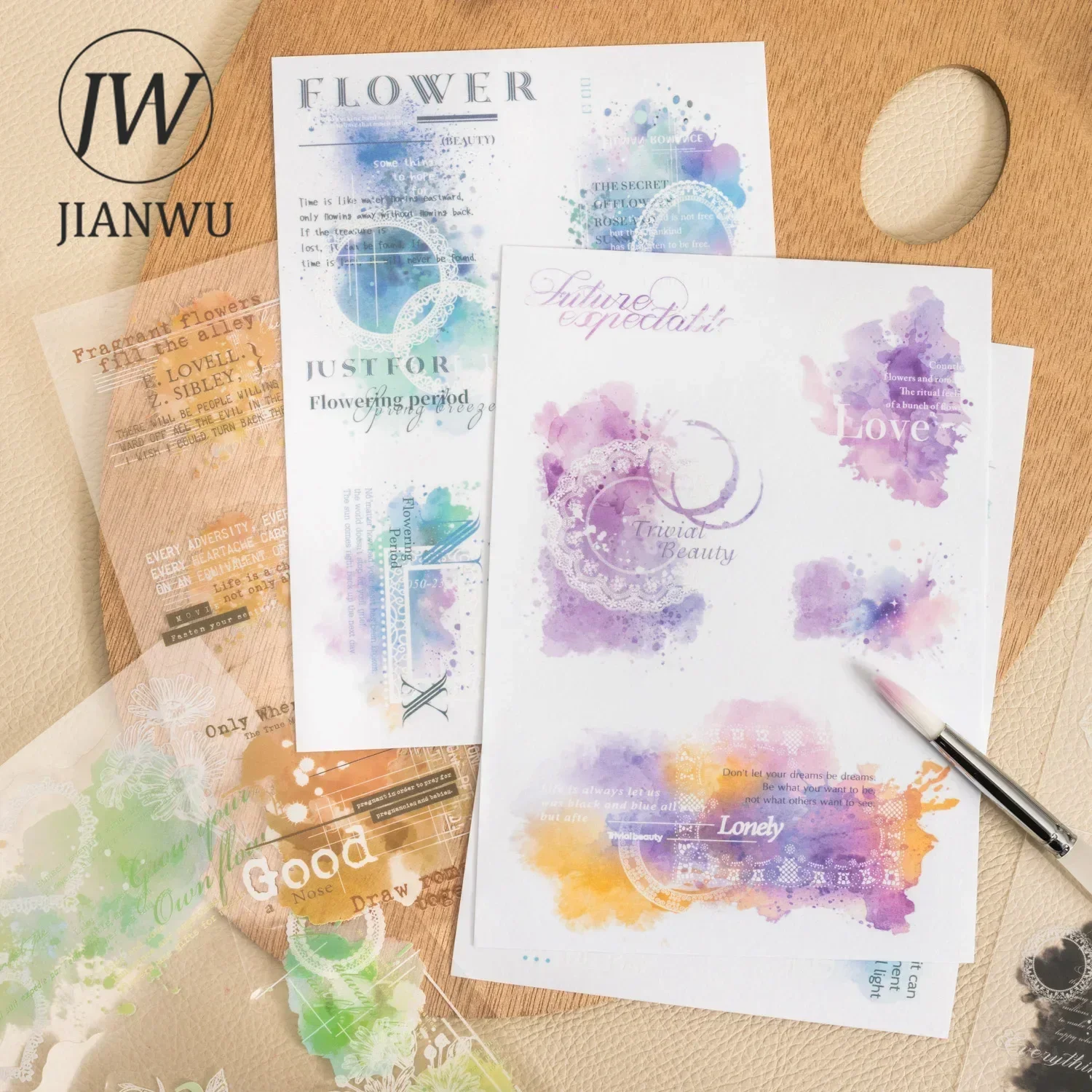 JIANWU A Watercolor Album Series Vintage Smudge Label Landscaping Material Collage Sticker Book Creative DIY Journal Stationery