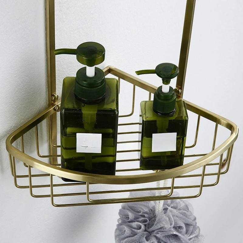 

Gold stainless steel toilet wall corner shower room rack triangular net basket bathroom