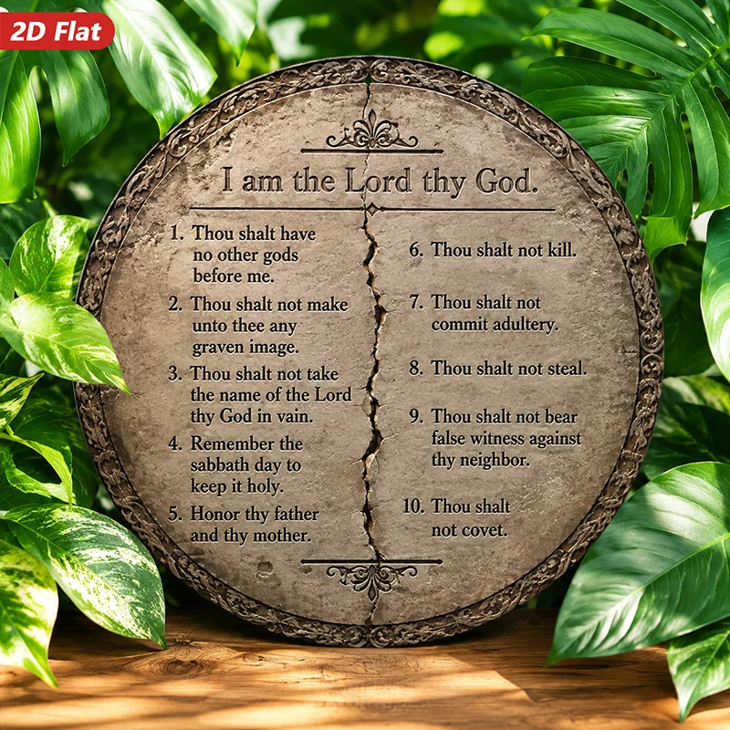 CIFBUY Retro Ten Commandments Scripture Round Metal Wall Art Waterproof Wearproof 2D Flat Sign Home Study Dining Room Decor