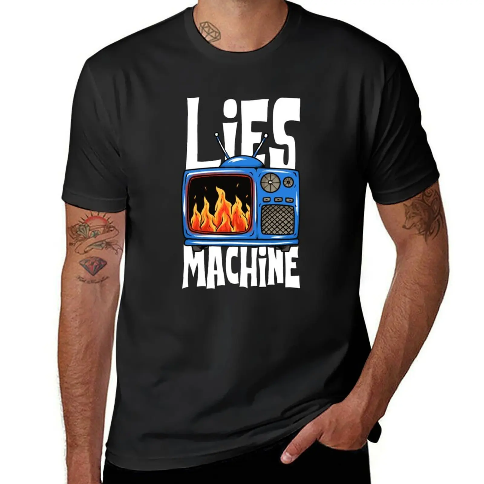 Lies Machine Television illustration T-Shirt vintage plus size tops plain black t shirts men