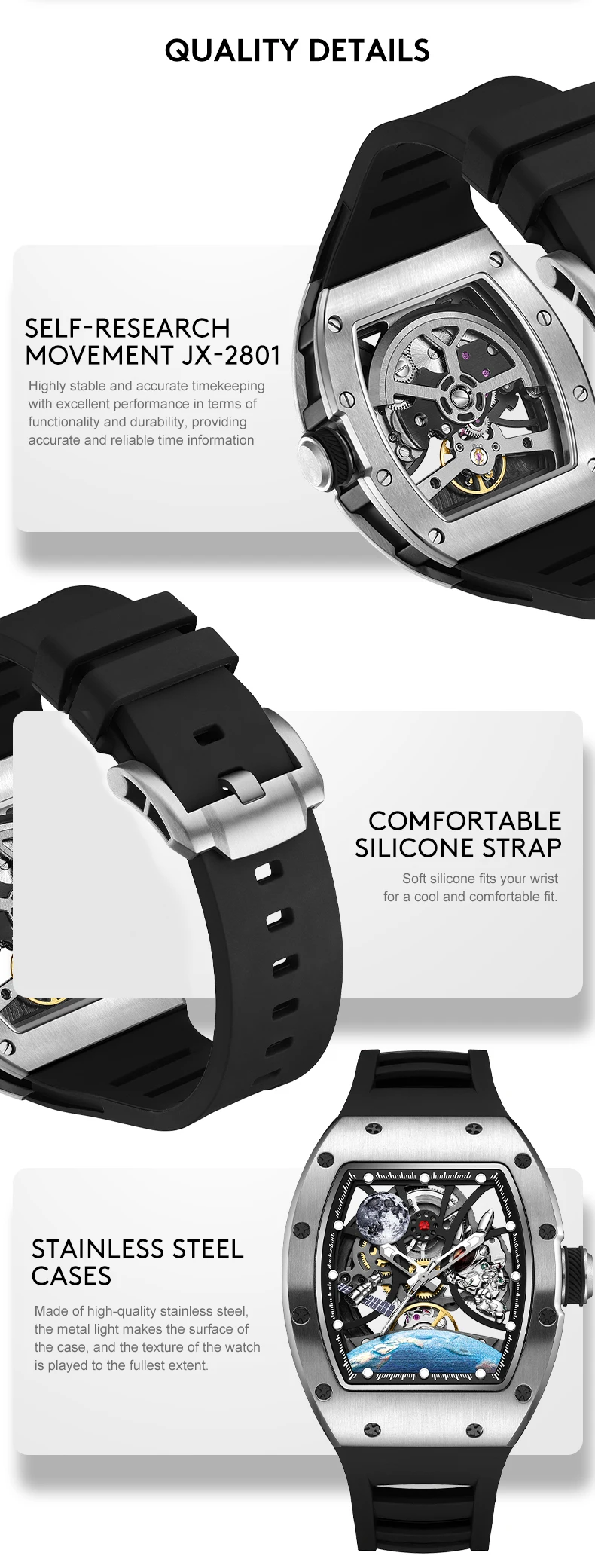 حركة أوتوماتيكية ساعات آلية للرجال موضة الأسود المحارب جوفاء عالية الجودة مقاوم للماء ساعة رجالي Reloj Hombre