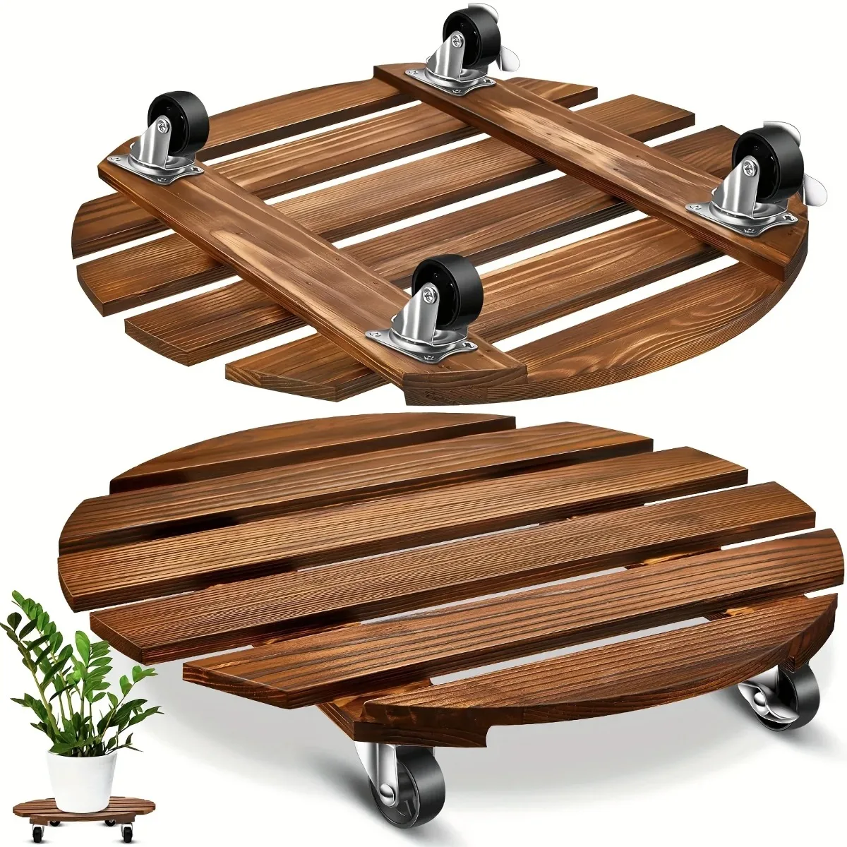 Heavy Duty Plant Caddy with Wheels Movable Metal Plant Cart Lockable Rolling Stand for Indoor Outdoor Garden Balcony Use