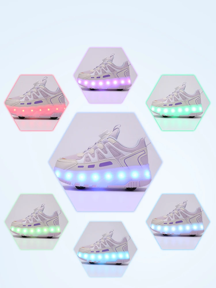 Kinder Vier Räder Leuchtende Leuchtende Turnschuhe Schwarz Rosa Led Licht Rollschuh Schuhe Kinder Led Schuhe Jungen Mädchen USB Lade – Detail 13