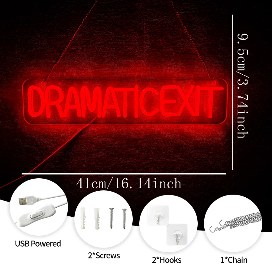 Dramatic Exit Neon Sign LED Neon Light for Office Theater Decor,Neon Sign for Game Room Movie Theate Dramatic Room Wall Art