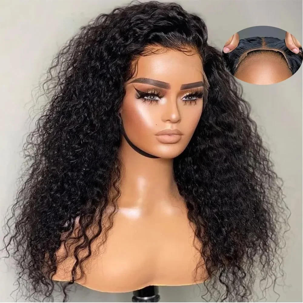 

26inch Long 180% Density Middle Part Soft Glueless Natural Black Kinky Curly Lace Front Wig For Women Babyhair Preplucked Daily