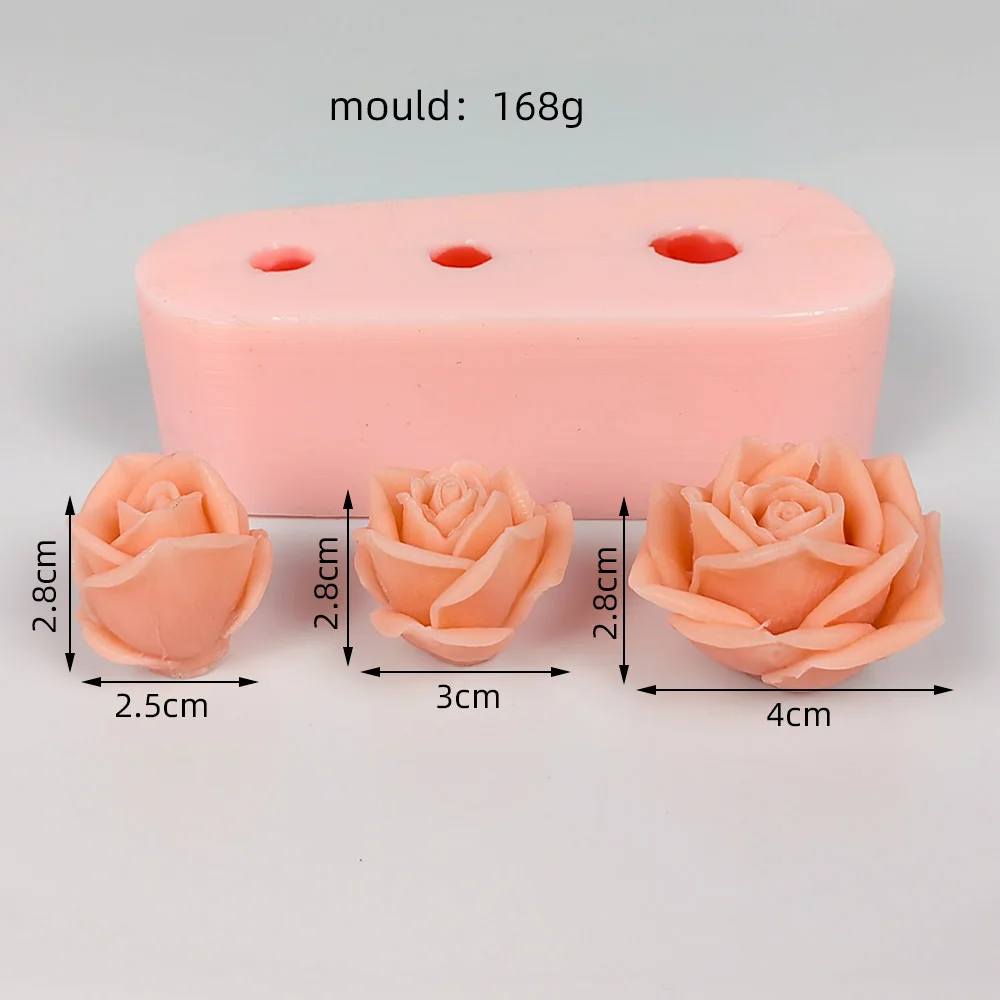 3D Rose Flower Mochi Toy Candle Silicone Mold 3 Holes Fondant Cake Soap Mould DIY Aroma Household Decoration Craft Tools