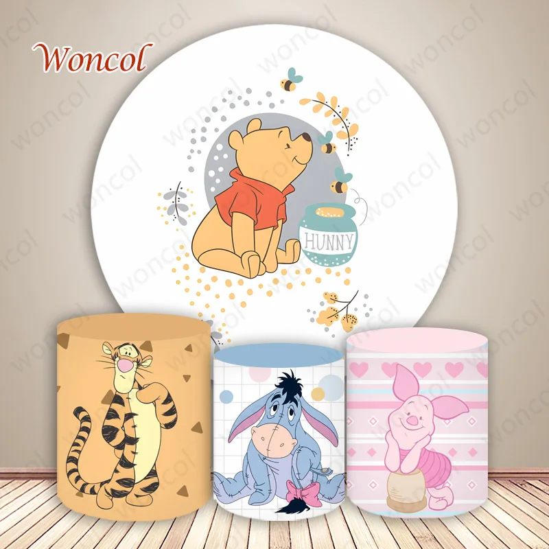 Winnie The Pooh Circle Backdrop Pooh Birthday Backdrop Tigger Eeyore Piglet Cylinder Cover Baby Shower Party Decoration Props