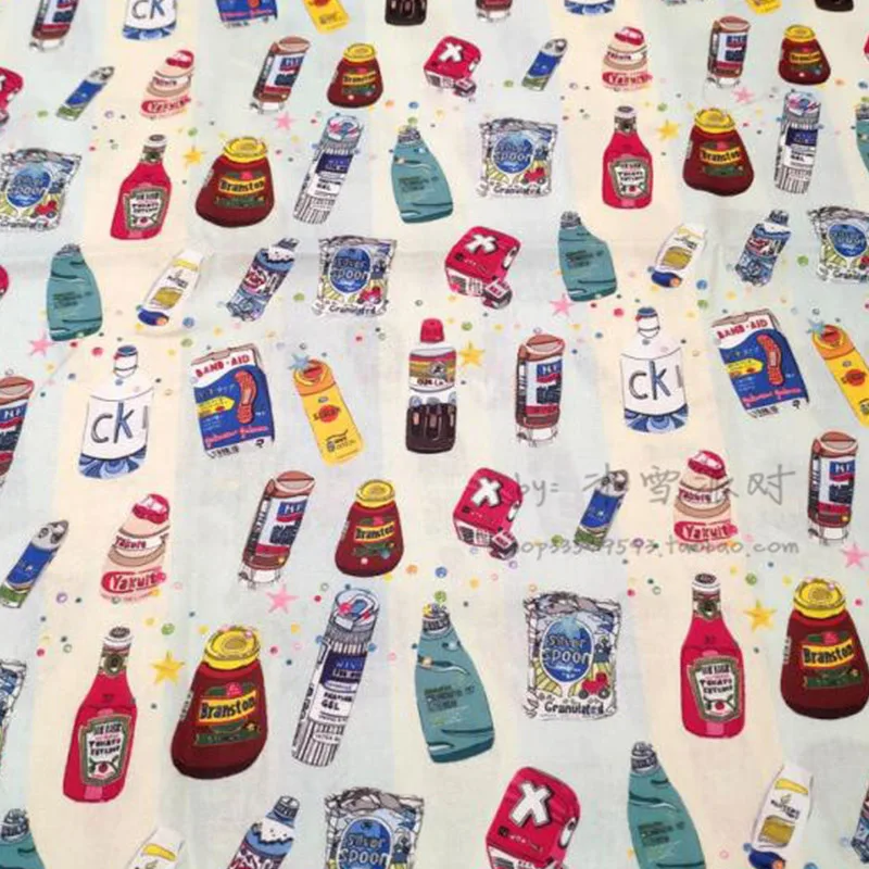 Beautiful 100%Cotton Fabric Condiment Bottle Advertising Patterns Digital Printing Sewing Material DIY Baby Dress/Clothing