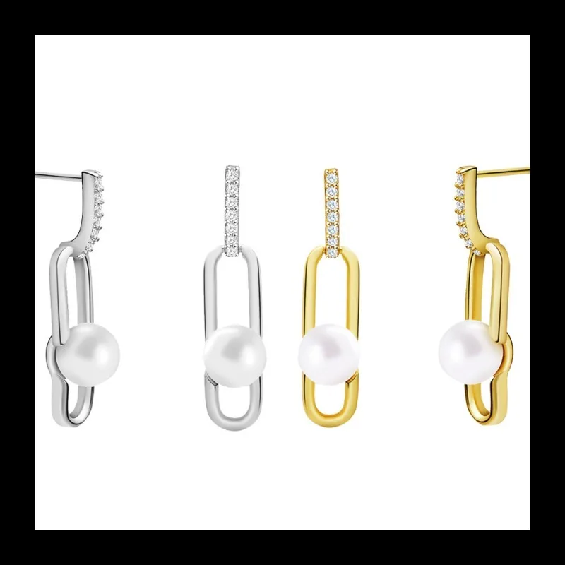 

Niche Design Paper Clip Zircon Pearl Stud Earrings Fashionable Light Luxury Exquisite Elegant Stud Earrings