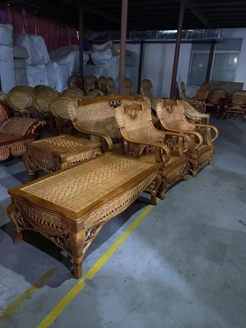 Indonesian true vine sofa five-piece set, combination living room hotel sofa three people single