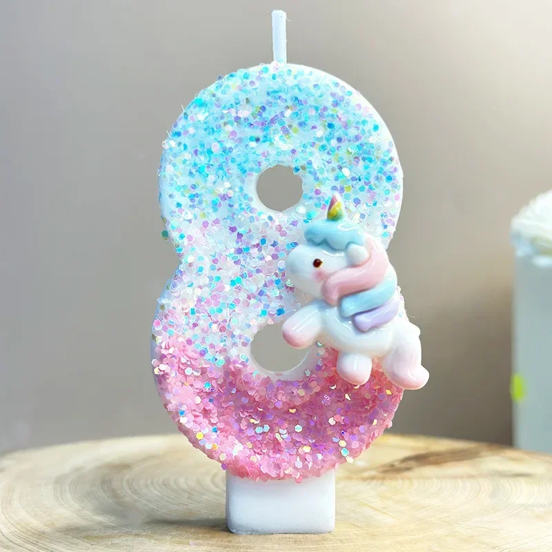Unicorn Birthday Candles 0-9 Number Pink Blue Cake Candle Fashion Cartoon Anime Topper Party Cute Decoration Animal