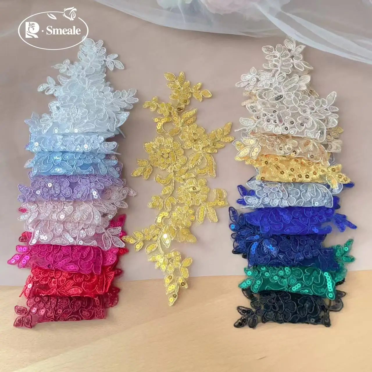 10 pièces, broderie de décalcomanie en dentelle de haute qualité, robe de mariée faite à la main, chaussures de mariage, couvre-chef, accessoires de couture pour vêtements