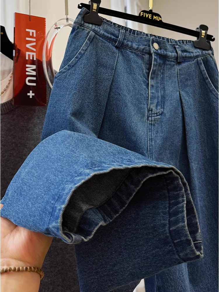 

Свободные широкие джинсы, корейские летние повседневные брюки Харлан, удобные свободные джинсовые брюки с высокой талией, девять очков